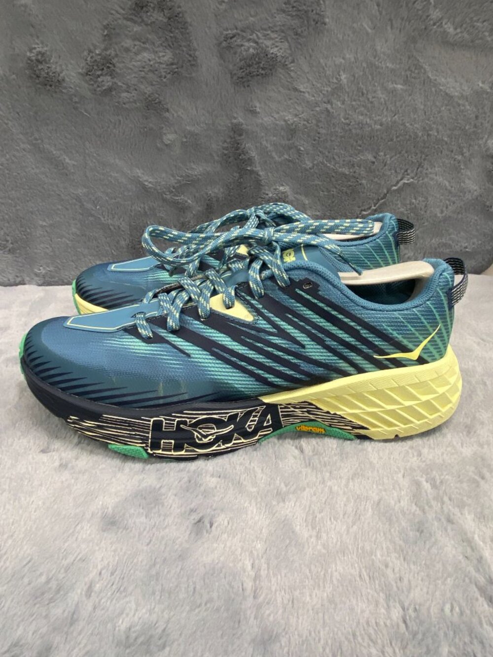 Hoka Speedgoat 4 Trail Running Hiking Blue Yellow Sneakers Shoes Womens Size 8 - Picture 3 of 14